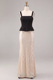 Vestido formal largo de sirena blanco y blanco con cuello cuadrado