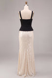 Vestido formal largo de sirena blanco y blanco con cuello cuadrado