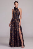 Vestido formal largo sin espalda sin espalda con escote en línea A y corte corte