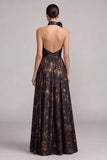 Vestido formal largo sin espalda sin espalda con escote en línea A y corte corte