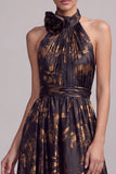 Vestido formal largo sin espalda sin espalda con escote en línea A y corte corte