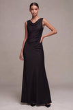 Vestido formal largo sin mangas sin mangas de sirena negro con cuello tipo capucho