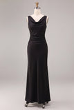 Vestido formal largo sin mangas sin mangas de sirena negro con cuello tipo capucho