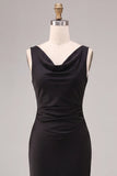 Vestido formal largo sin mangas sin mangas de sirena negro con cuello tipo capucho