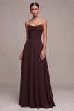 Vestido formal largo de gasa A-Line Dark Coffee Sweetheart