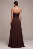 Vestido formal largo de gasa A-Line Dark Coffee Sweetheart