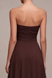 Vestido formal largo de gasa A-Line Dark Coffee Sweetheart