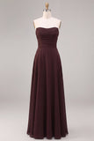 Vestido formal largo de gasa A-Line Dark Coffee Sweetheart