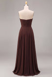 Vestido formal largo de gasa A-Line Dark Coffee Sweetheart