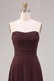 Vestido formal largo de gasa A-Line Dark Coffee Sweetheart