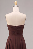 Vestido formal largo de gasa A-Line Dark Coffee Sweetheart