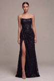 Vestido formal largo y rizado de sirena sin tirantes, tirante