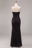Vestido formal largo y rizado de sirena sin tirantes, tirante