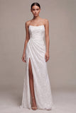 Vestido formal largo y rizado de sirena sin tirantes, tirante