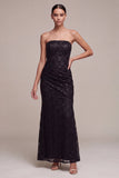 Vestido formal Maxi arrugado de sirenas negras sin tirantes