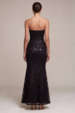Vestido formal Maxi arrugado de sirenas negras sin tirantes