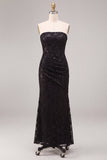 Vestido formal Maxi arrugado de sirenas negras sin tirantes