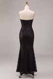 Vestido formal Maxi arrugado de sirenas negras sin tirantes