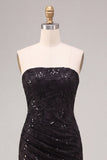 Vestido formal Maxi arrugado de sirenas negras sin tirantes