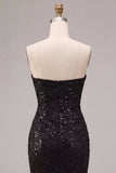Vestido formal Maxi arrugado de sirenas negras sin tirantes