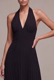 Vestido formal Maxi de chiffon negro con escote en línea A y pliegues