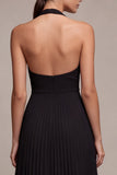 Vestido formal Maxi de chiffon negro con escote en línea A y pliegues