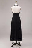 Vestido formal Maxi de chiffon negro con escote en línea A y pliegues