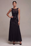 Vestido formal Maxi Maxi de escote bateau con lentejuelas de línea A-line con gasa
