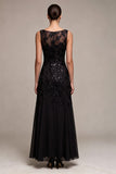 Vestido formal Maxi Maxi de escote bateau con lentejuelas de línea A-line con gasa