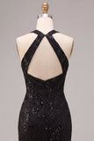 Vestido formal Maxi Maxi de encaje con cuello en negro sirena