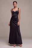 Sirena negra, tirantes gruesos de tirantes, vestido formal largo