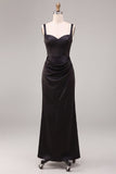 Sirena negra, tirantes gruesos de tirantes, vestido formal largo
