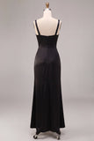 Sirena negra, tirantes gruesos de tirantes, vestido formal largo