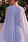 Vestido midi sin mangas de chiffon, escote en V y escote en V azul con capa