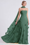 Vestido largo de dama de honor Daffodil sin tirantes de gasa en A-Line con flores 3D