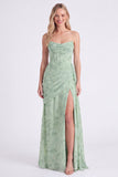 Corsé sin tirantes de Sirena de gasa polvorienta Sage Largo vestido largo floral con abertura