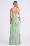 Corsé sin tirantes de Sirena de gasa polvorienta Sage Largo vestido largo floral con abertura