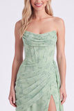 Corsé sin tirantes de Sirena de gasa polvorienta Sage Largo vestido largo floral con abertura