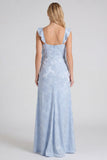 Vestido largo de dama de honor con tirantes florales Jacquard y abertura