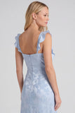 Vestido largo de dama de honor con tirantes florales Jacquard y abertura