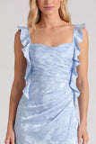 Vestido largo de dama de honor con tirantes florales Jacquard y abertura