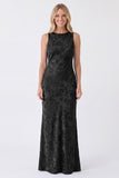 Vestido largo largo de sirena sin espalda con cuello bateau de salvia
