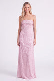 Vestido largo de dama de honor floral sin tirantes Sage