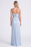 Vestido largo de dama de honor floral sin tirantes Sage