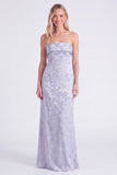 Vestido largo de dama de honor floral sin tirantes Sage