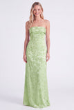 Vestido largo de dama de honor floral sin tirantes Sage