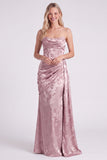 Vestido largo largo de dama de honor floral sin tirantes de salvia sin tirantes de salvia