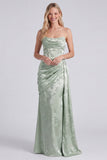 Vestido largo largo de dama de honor floral sin tirantes de salvia sin tirantes de salvia