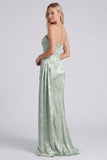 Vestido largo largo de dama de honor floral sin tirantes de salvia sin tirantes de salvia