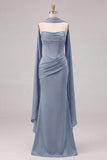 Vestido largo largo de dama de honor sin tirantes Sirena Salvia con encaje en la espalda